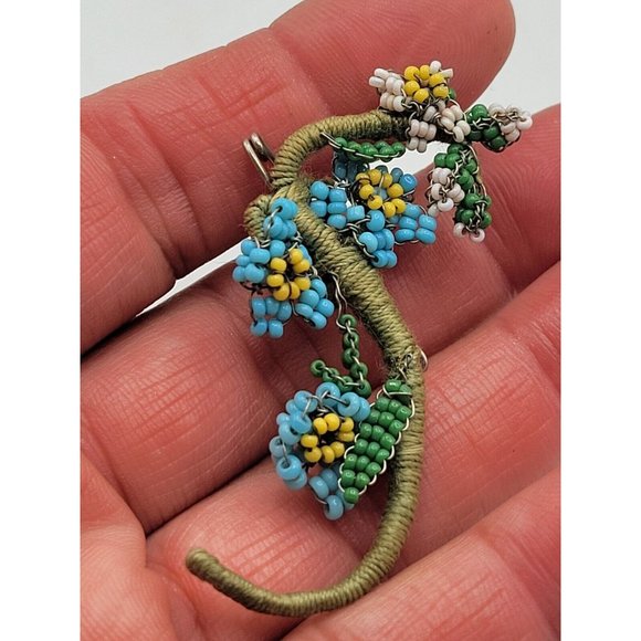 Antique Hand Wired Glass Beaded Wrapped Floral Branch Brooch Pin (A60) - Picture 2 of 3